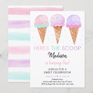 Invitation La crème glacée moderne Voici l'anniversaire de la
