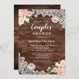 Invitation La dentelle en bois rustique florale couple le