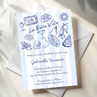 Invitation La dolce vita blue stripes Italian bridal shower