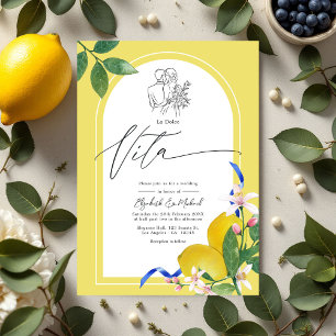 Invitation "La Dolce Vita" Citron et carreaux Mariage italien