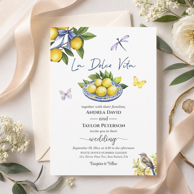Invitation La Dolce Vita Citrons et Oiseaux Mariage (Créateur téléchargé)