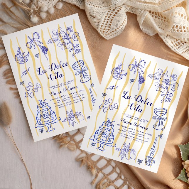 Invitation La Dolce Vita Italian Lemon Blue Bridal Shower  (Créateur téléchargé)