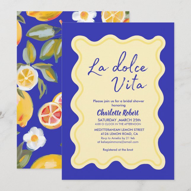 Invitation La dolce vita Italienne Ressort de citron Douche n (Devant / Derrière)