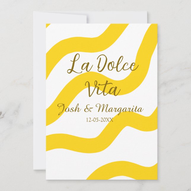 Invitation La Dolce Vita jaune mariage couple Nom date glit (Devant)