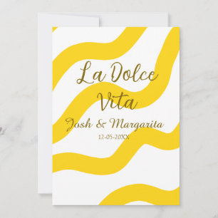 Invitation La Dolce Vita jaune mariage couple Nom date glit