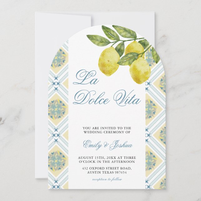 Invitation La Dolce Vita Lemon Arc Mariage italien (Devant)