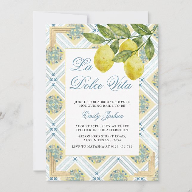 Invitation La Dolce Vita Lemon Fête des mariées italienne à t (Devant)