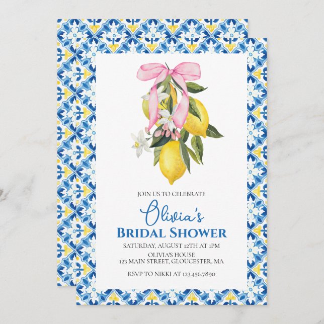 Invitation La Dolce Vita Lemon Pink Bow Fête des mariées (Devant / Derrière)