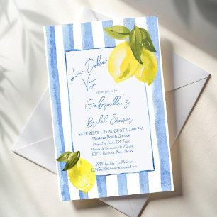 Invitation La Dolce Vita rayures bleues citrons douche nuptia