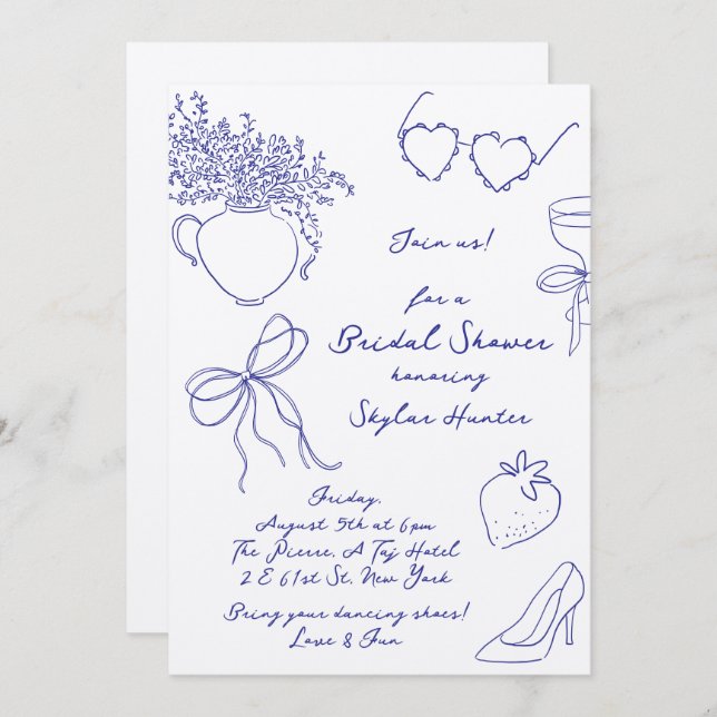 Invitation La Dolce Vita Retro Cobalt Blue RSVP Fête des mari (Devant / Derrière)