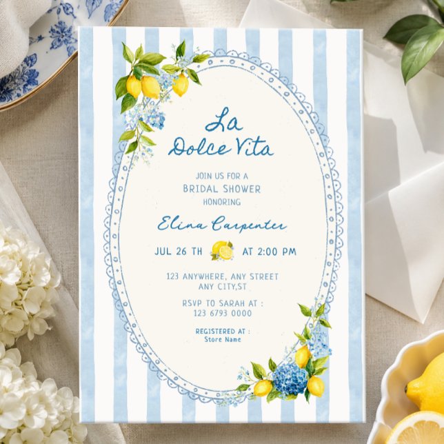 Invitation La dolce vita shower de mariage à l'hydrangea bleu (Créateur téléchargé)