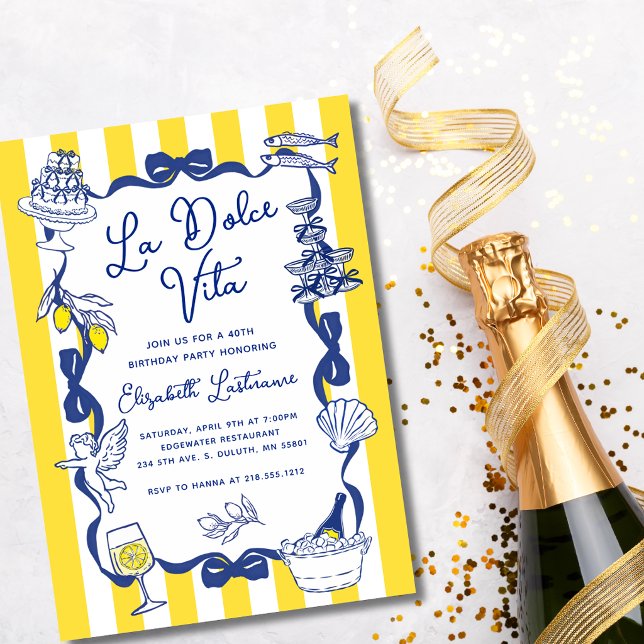 Invitation La Dolce Vita Whimsical Italian 40th Birthday  (La Dolce Vita Whimsical Italian 40th Birthday Invitation)