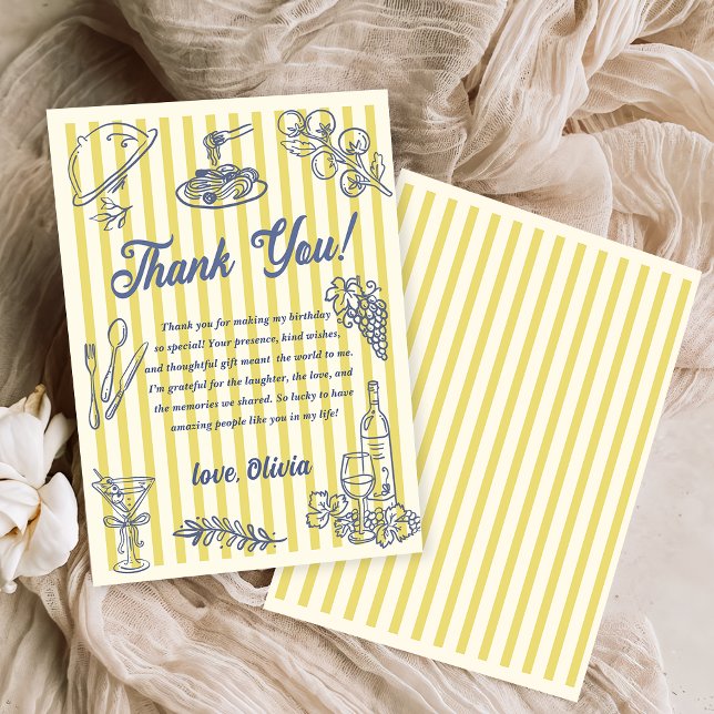 Invitation La Dolce Vita Yellow Stripes Thank You Card (Créateur téléchargé)