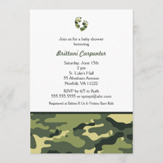 Invitation La douche de camouflage de vert de bébé invite les