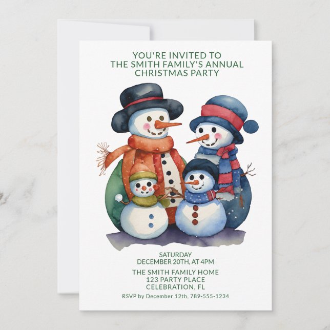 Invitation La famille de bonhomme de neige présente le parti  (Devant)