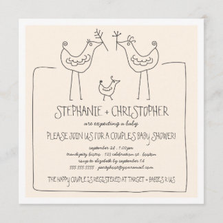 Invitation La famille moderne d'oiseaux neutres couple le