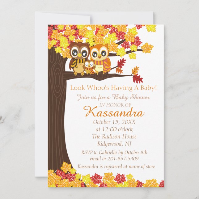 Invitation La Famille Owl Dans Un Baby shower Coloré (Devant)