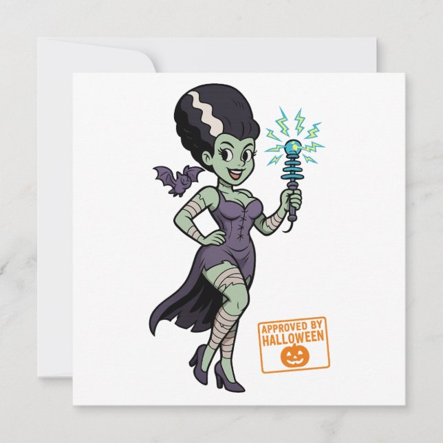Invitation La femme de Frankenstein en dessin animé (Devant)