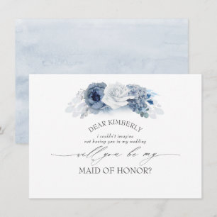 Invitation La femme d'honneur Florale bleue / Proposition de