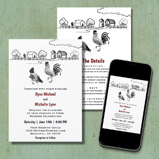 Invitation La ferme de poulet à la campagne en un seul Mariag