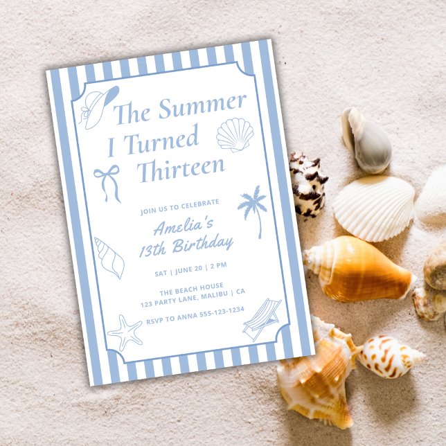 Invitation La fête d'anniversaire de plage l'été de mes treiz (Créateur téléchargé)