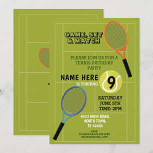 Invitation La fête d'anniversaire de tennis folâtre la cour