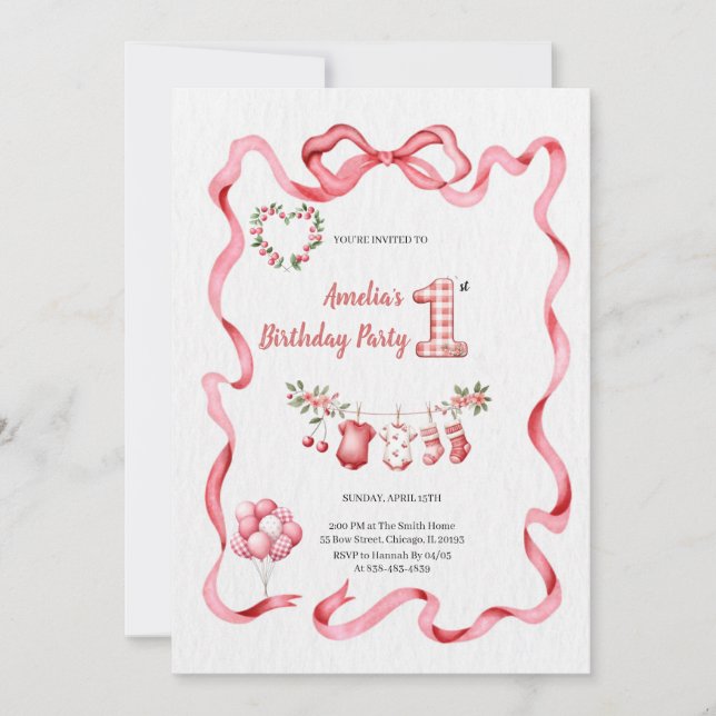 INVITATION LA FÊTE D'ANNIVERSAIRE ROSE LA PLUS MIGNONNE (Devant)