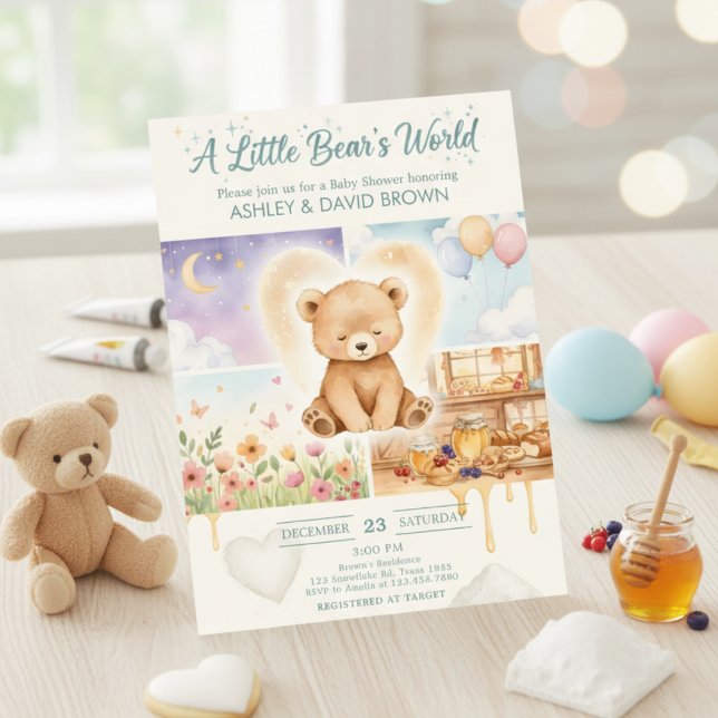 Invitation La fête de bébé aquarelle Ourson (Créateur téléchargé)