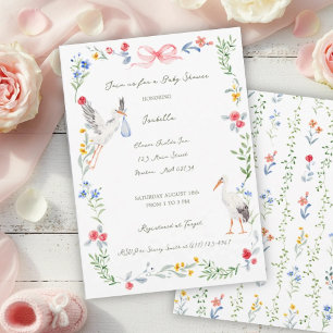Invitation La Fête de Bébé Rose & Ruban Héritage de la Cigogn
