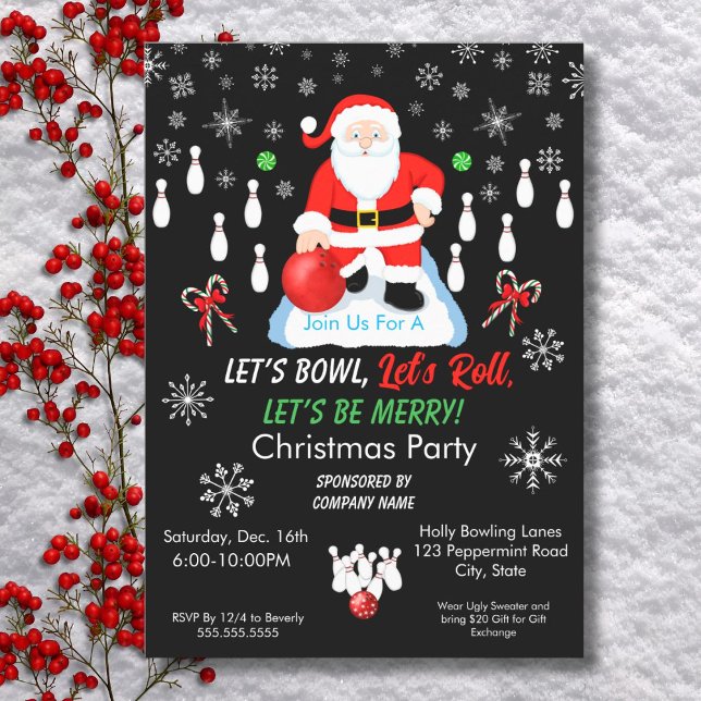 Invitation La fête de bowling du Père Noël de Noël  (Créateur téléchargé)