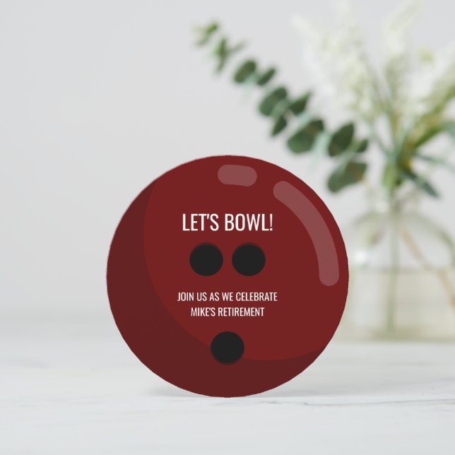 Invitation La fête de la retraite "Bowl !" Boule rouge de Bow (Debout devant)