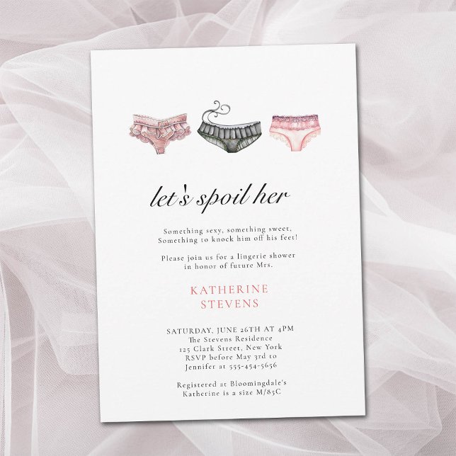 Invitation La Fête De Lingerie Lâche Sa Fête des mariées Rose (lingerie shower invitation bridal lets spoil her something sexy sweet watercolor underwear classy)