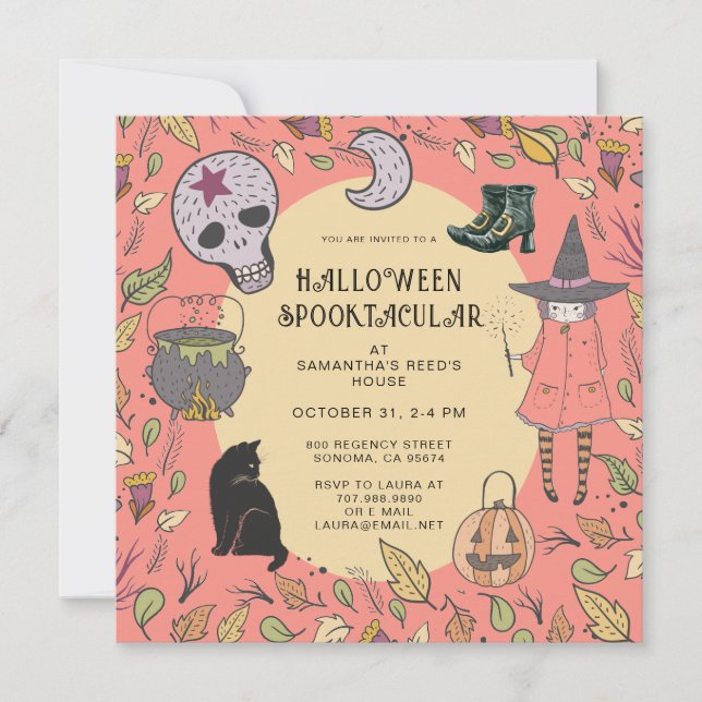 Invitation La fête d'Halloween de Witch Kid (Devant)