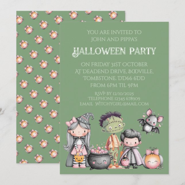 Invitation La fête d'Halloween des enfants de Whimsical (Devant / Derrière)