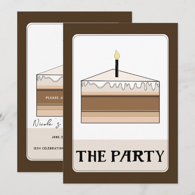Invitation LA FÊTE Tranche de gâteau d'anniversaire de style  (Devant / Derrière)