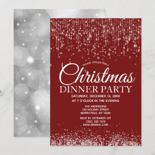 Invitation La ficelle argentée rouge allume le dîner de Noël