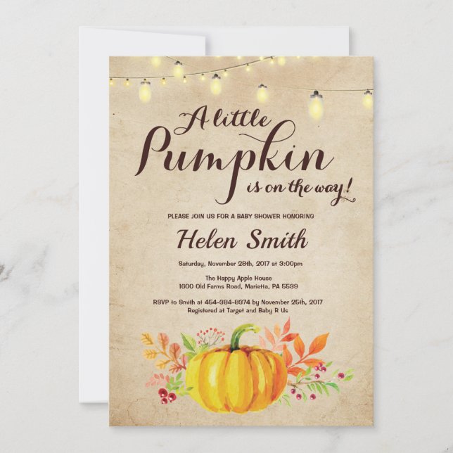 Invitation La ficelle de pot de maçon de citrouille allume le (Devant)