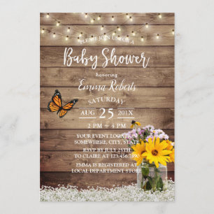 Invitation La ficelle rustique allume le baby shower floral