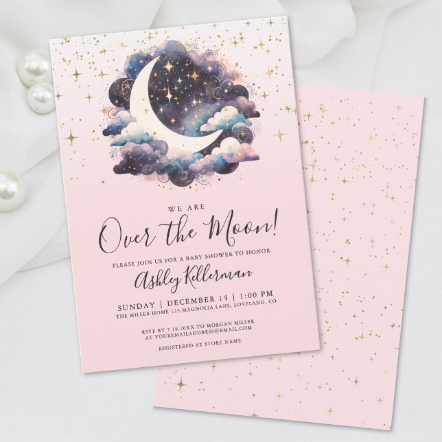 Invitation La Fille Au-Dessus Du Baby shower Lune (Girl Over The Moon Baby Shower Invitation)