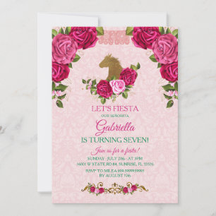 Invitation La fille Rose rose et florale atteint sept ans