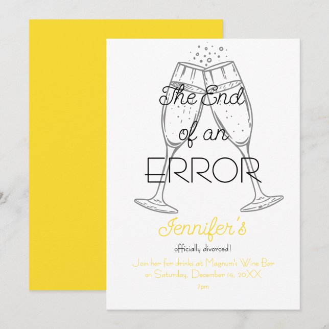 Invitation La fin d'une erreur Fête de divorce au Champagne (Devant / Derrière)
