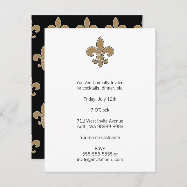 Invitation La fleur de Lis Gold avec le contour blanc et noir (Devant / Derrière)