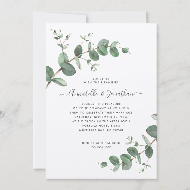 Invitation La force de Wedding greenery Eucalyptus botanical (Devant)