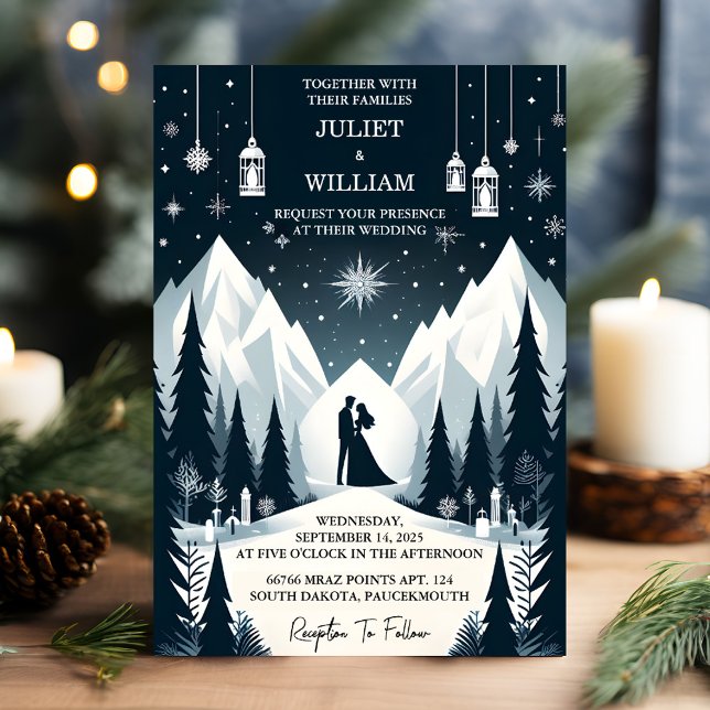Invitation La Forêt Rustique Étoiles Neige brillant Mariage d (Créateur téléchargé)