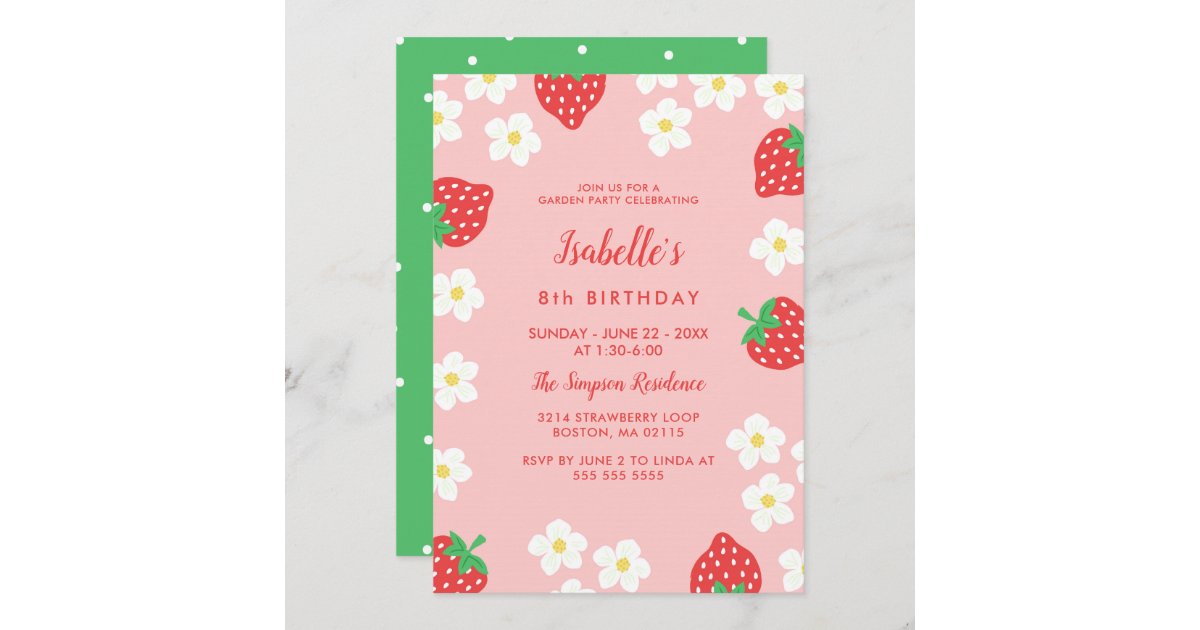 Invitation La Fraise Fleurit La Fete D Anniversaire Zazzle Fr