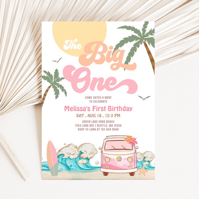 Invitation La grande fête d'anniversaire de surf The Big One  (Créateur téléchargé)