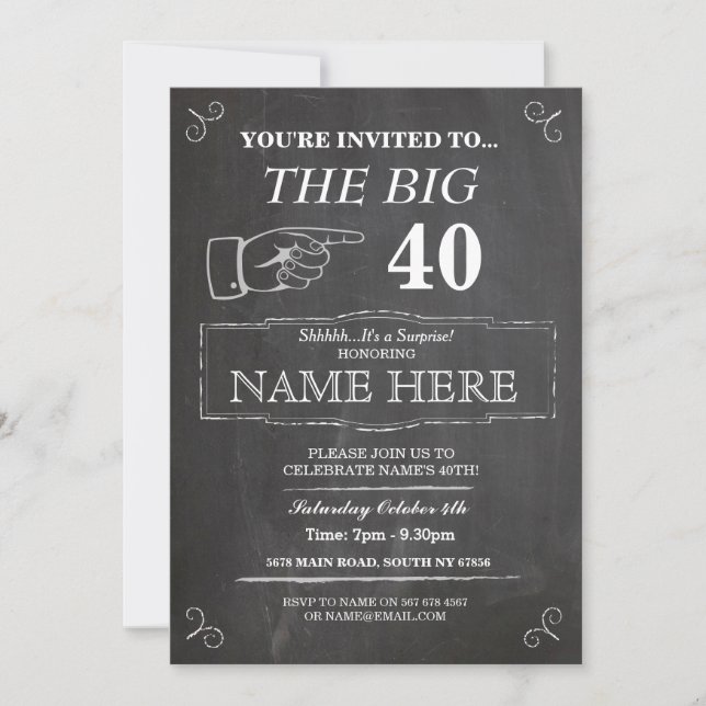 Invitation La grande fête d'anniversaire Rustic Chalk Invitat (Devant)