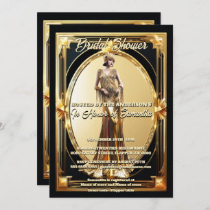 Invitation La grande fille Gatsby retro cadre or