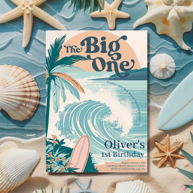 Invitation La Grande Première Plage de Surf 1er Anniversaire (The Big One Surf Beach 1st Birthday Invitation)