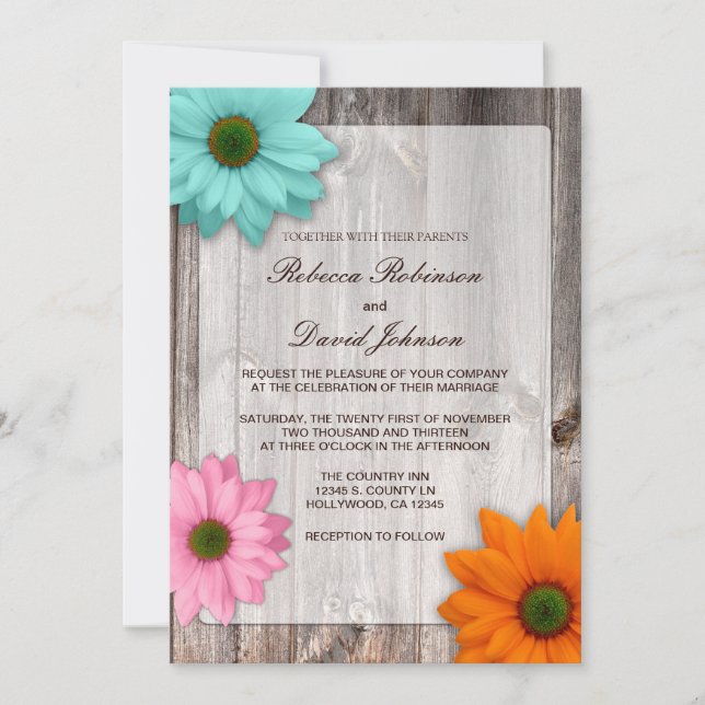 Invitation La grange rustique avec le Mariage des marguerites (Devant)
